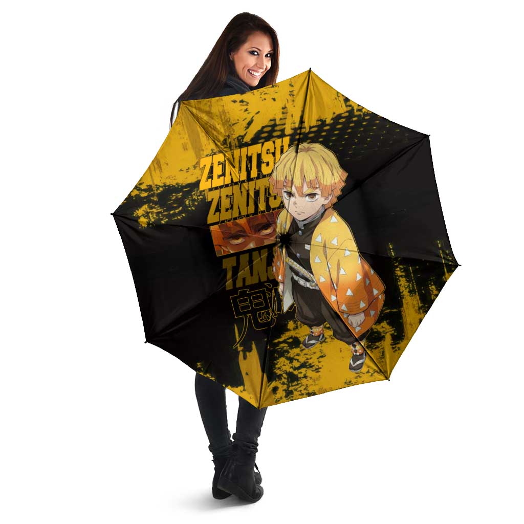 Zenitsu Agatsuma Demon Slayer Yellow Grunge Design Umbrella with Lightning Eyes and Bold Pose - The Mazicc