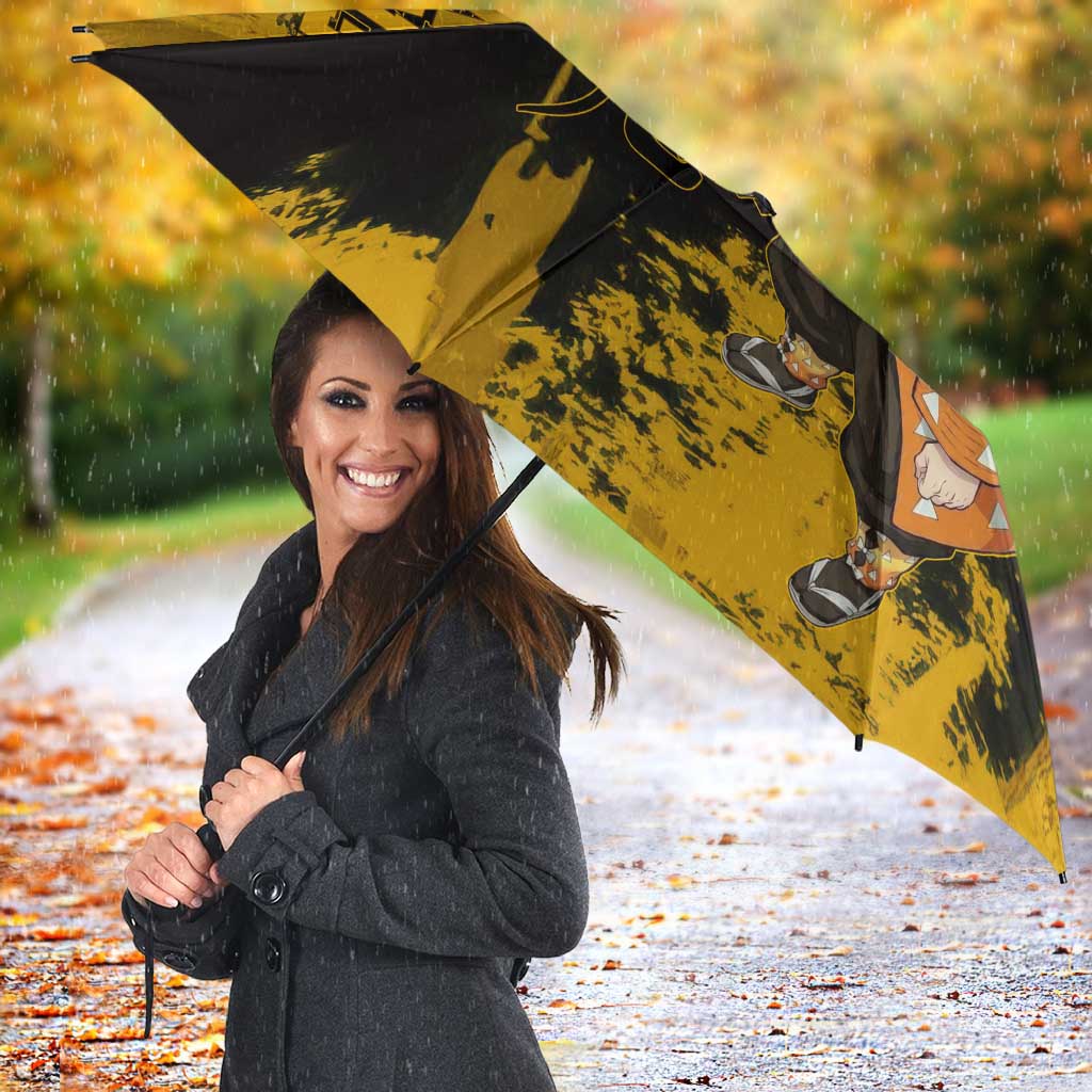 Zenitsu Agatsuma Demon Slayer Yellow Grunge Design Umbrella with Lightning Eyes and Bold Pose - The Mazicc