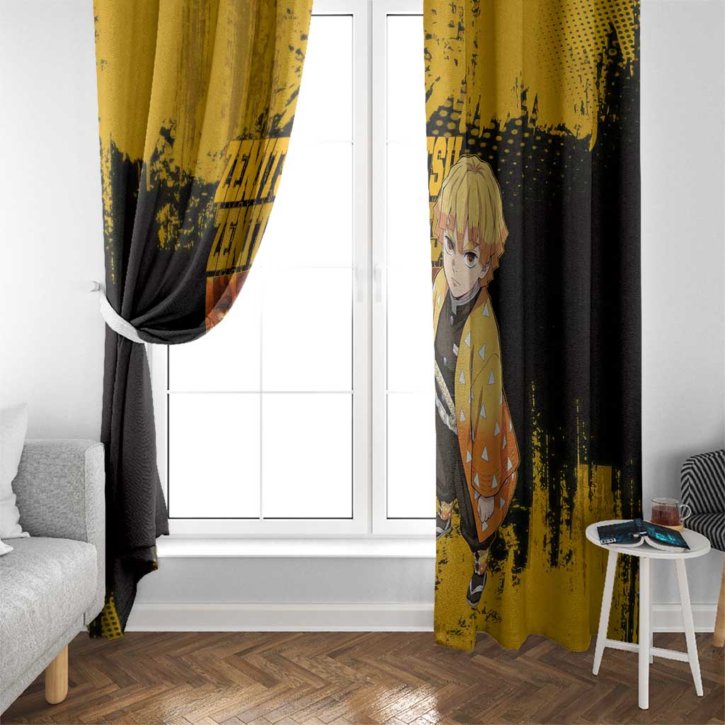 Zenitsu Agatsuma Demon Slayer Yellow Grunge Design Window Curtain with Lightning Eyes and Bold Pose - The Mazicc