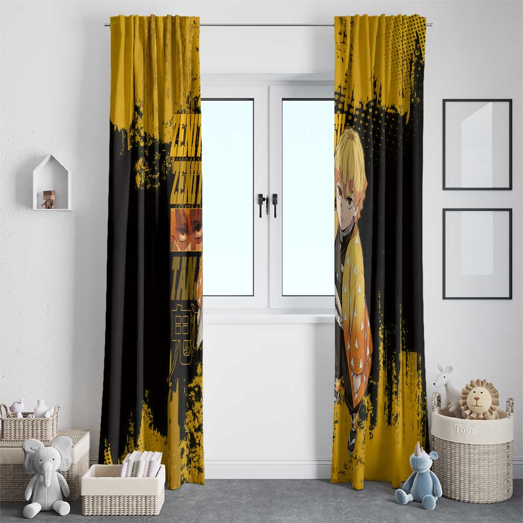 Zenitsu Agatsuma Demon Slayer Yellow Grunge Design Window Curtain with Lightning Eyes and Bold Pose - The Mazicc