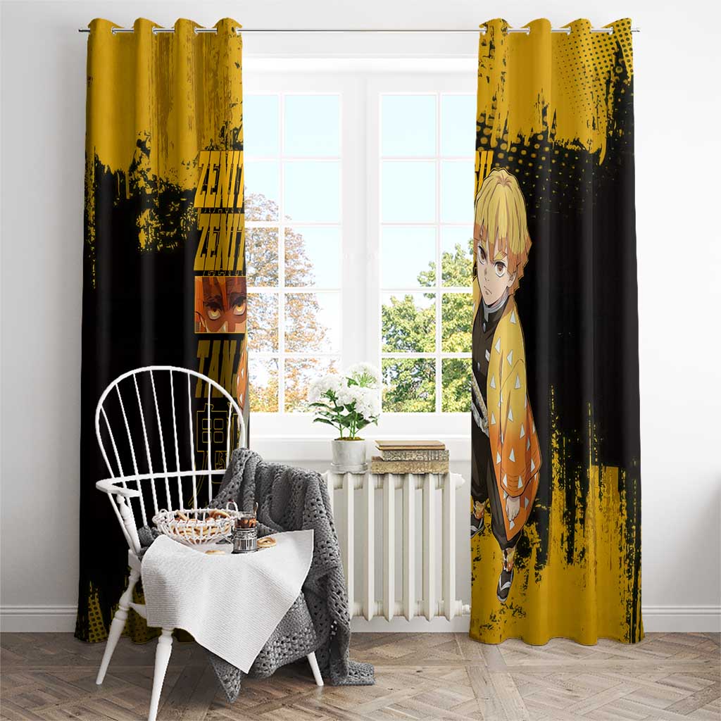 Zenitsu Agatsuma Demon Slayer Yellow Grunge Design Window Curtain with Lightning Eyes and Bold Pose - The Mazicc