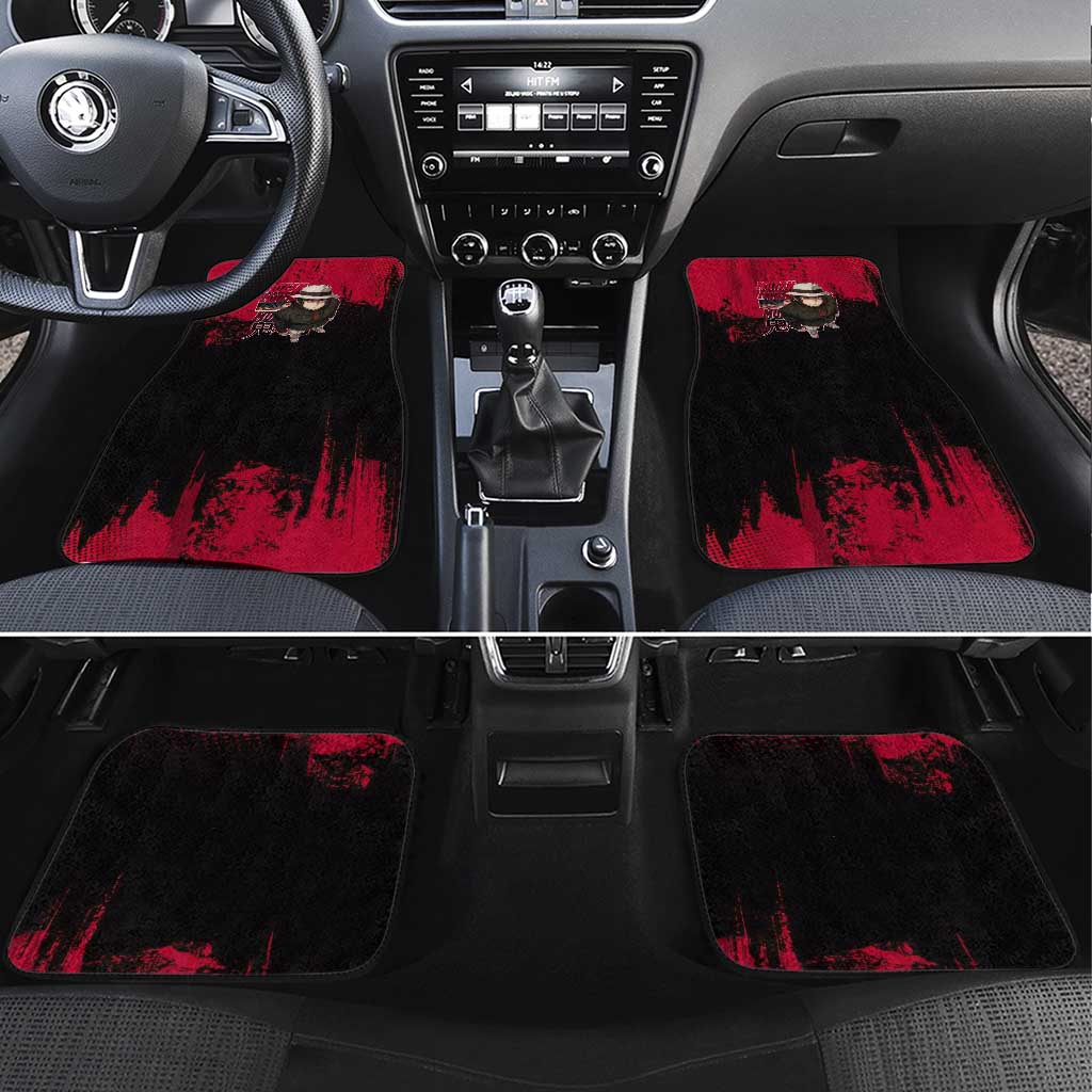 Muzan Kibutsuji Demon Slayer Red Grunge Design Car Mats with Intense Eyes and Hat Outfit Pose - The Mazicc