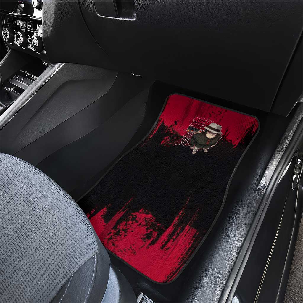 Muzan Kibutsuji Demon Slayer Red Grunge Design Car Mats with Intense Eyes and Hat Outfit Pose - The Mazicc