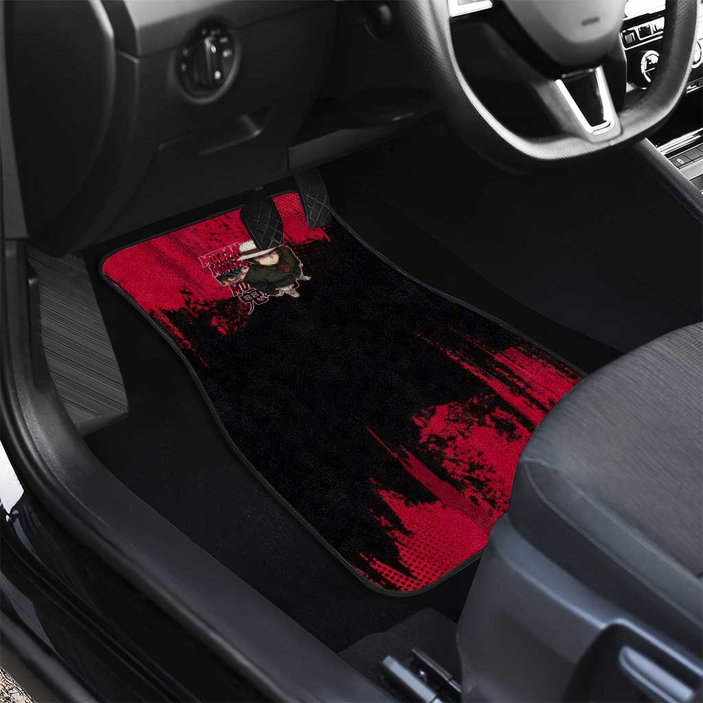 Muzan Kibutsuji Demon Slayer Red Grunge Design Car Mats with Intense Eyes and Hat Outfit Pose - The Mazicc