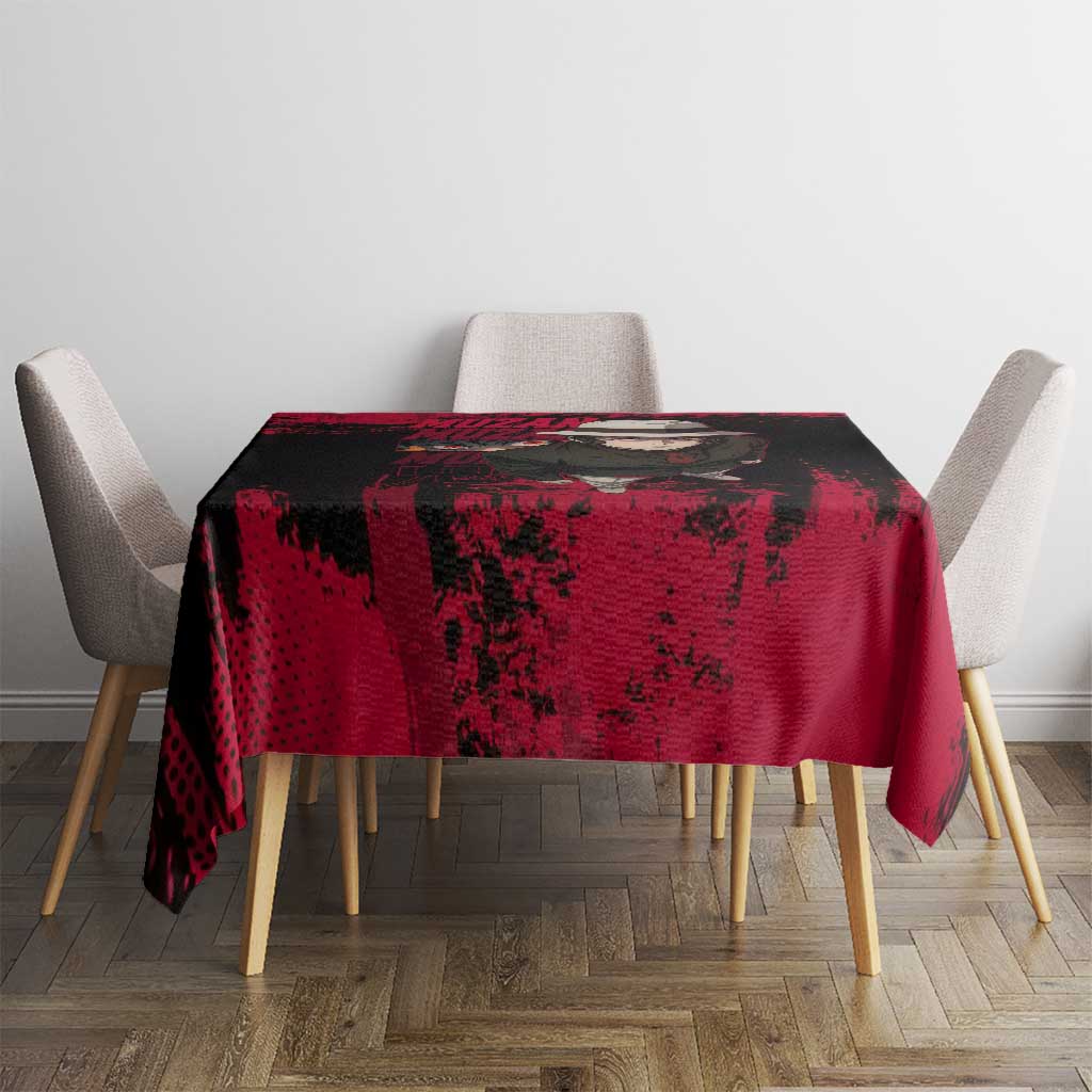 Muzan Kibutsuji Demon Slayer Red Grunge Design Tablecloth with Intense Eyes and Hat Outfit Pose - The Mazicc