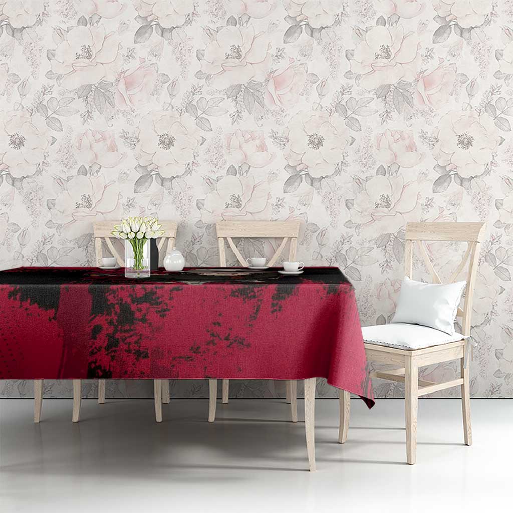 Muzan Kibutsuji Demon Slayer Red Grunge Design Tablecloth with Intense Eyes and Hat Outfit Pose - The Mazicc