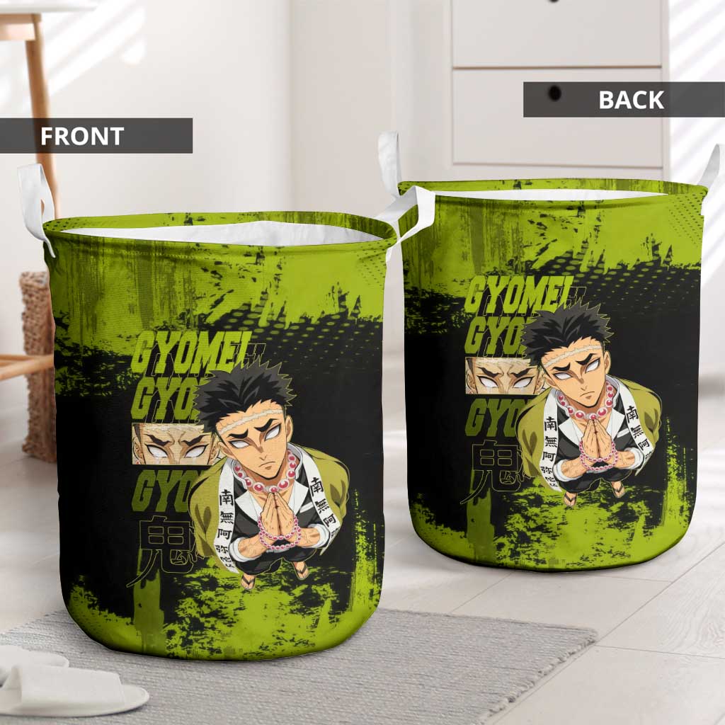 Gyomei Himejima Demon Slayer Bold Green Theme Laundry Basket with Prayer Pose and Intense Expression Design - The Mazicc