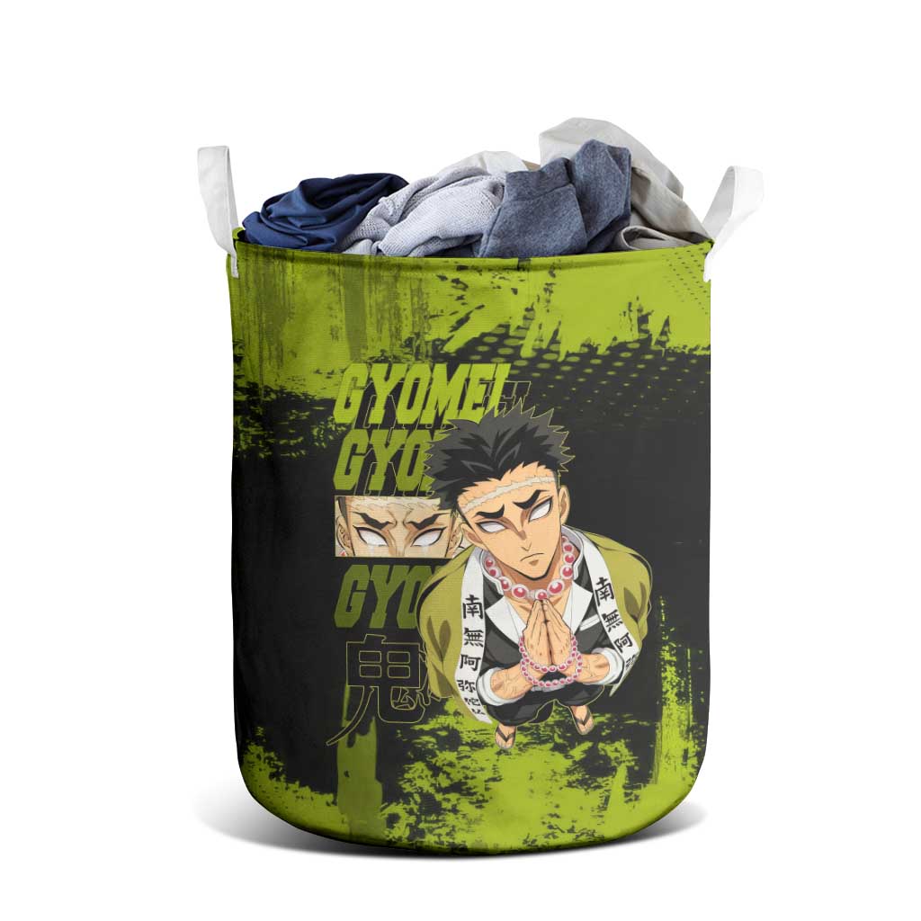 Gyomei Himejima Demon Slayer Bold Green Theme Laundry Basket with Prayer Pose and Intense Expression Design - The Mazicc