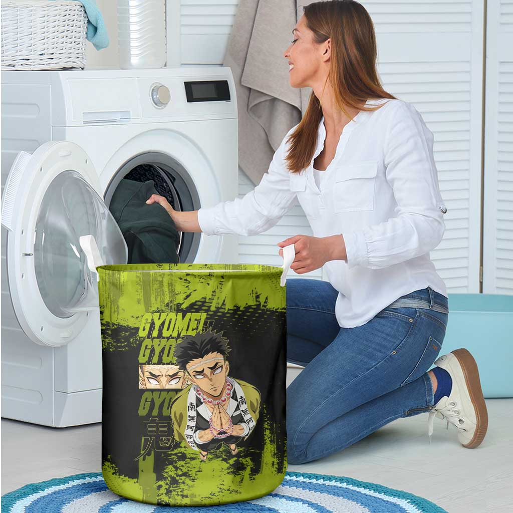 Gyomei Himejima Demon Slayer Bold Green Theme Laundry Basket with Prayer Pose and Intense Expression Design - The Mazicc