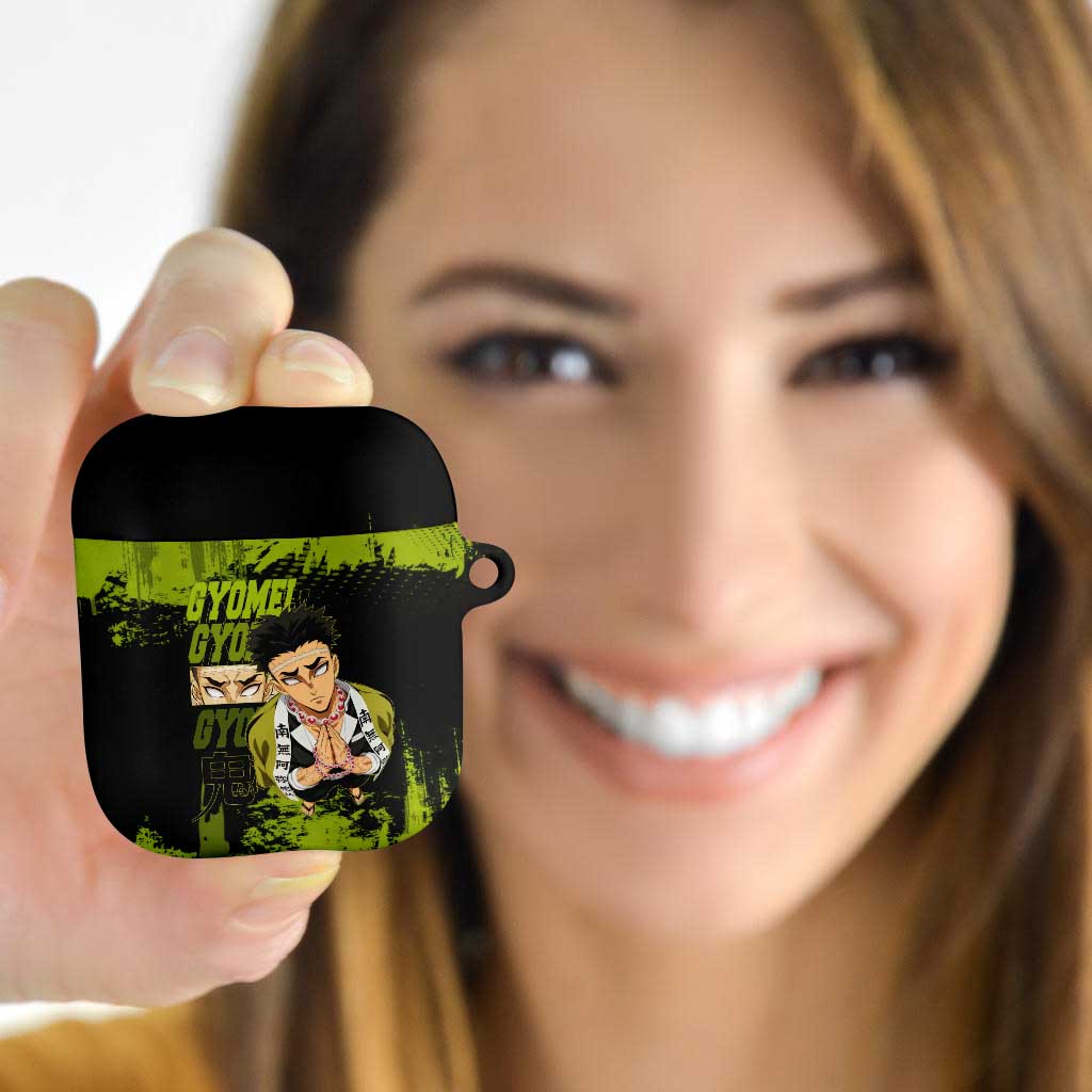 Gyomei Himejima Demon Slayer Bold Green Theme AirPods Case with Prayer Pose and Intense Expression Design - The Mazicc