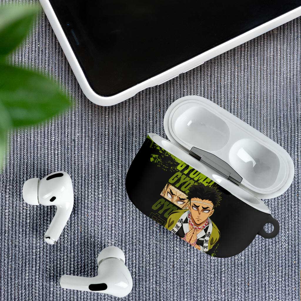 Gyomei Himejima Demon Slayer Bold Green Theme AirPods Case with Prayer Pose and Intense Expression Design - The Mazicc