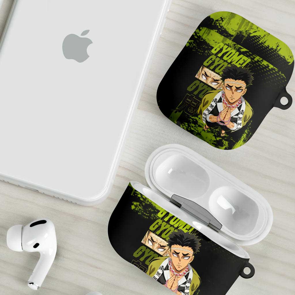 Gyomei Himejima Demon Slayer Bold Green Theme AirPods Case with Prayer Pose and Intense Expression Design - The Mazicc