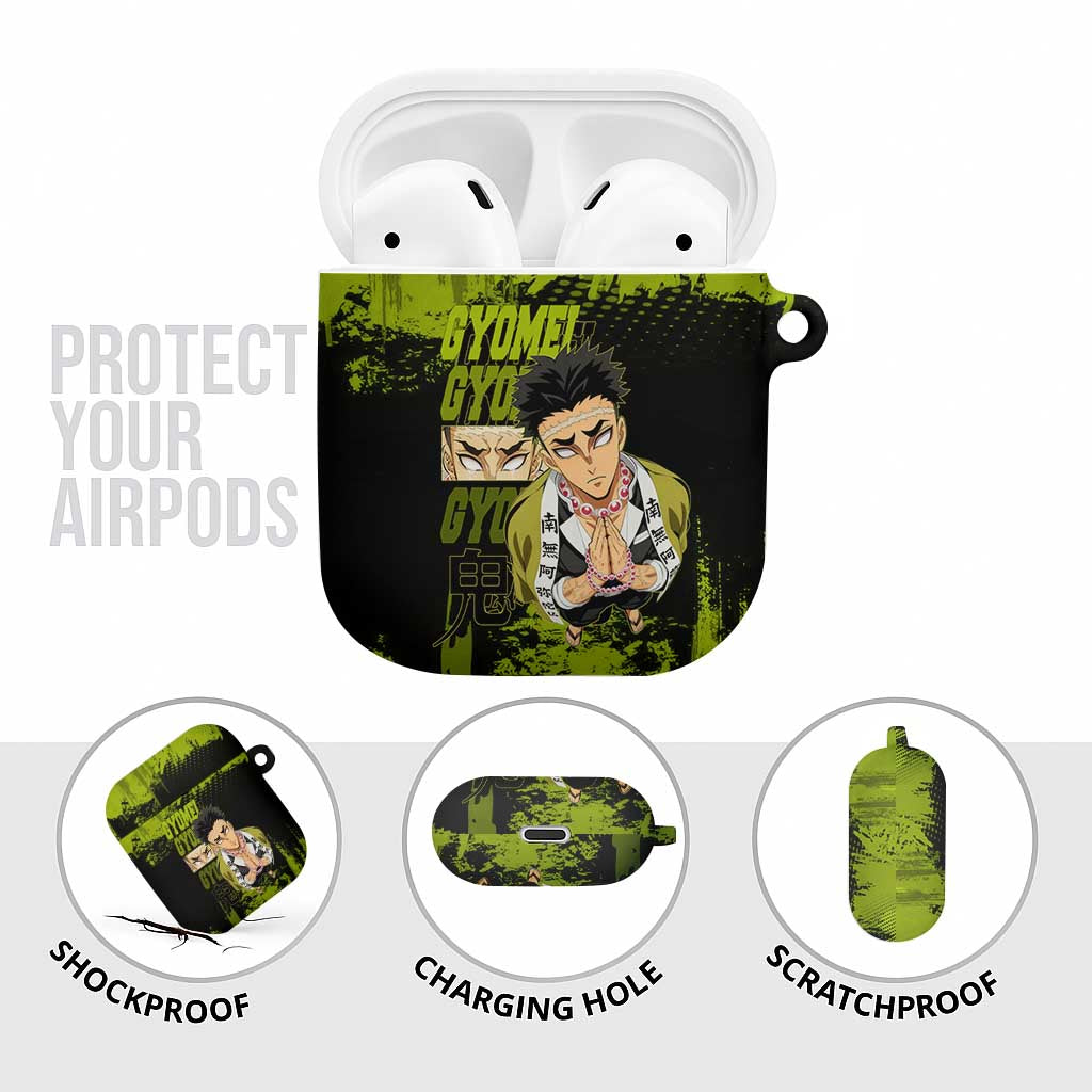 Gyomei Himejima Demon Slayer Bold Green Theme AirPods Case with Prayer Pose and Intense Expression Design - The Mazicc