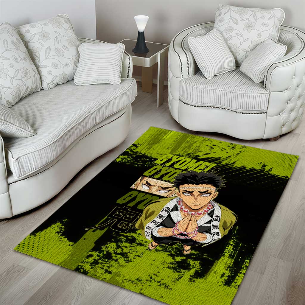 Gyomei Himejima Demon Slayer Bold Green Theme Area Rug with Prayer Pose and Intense Expression Design - The Mazicc