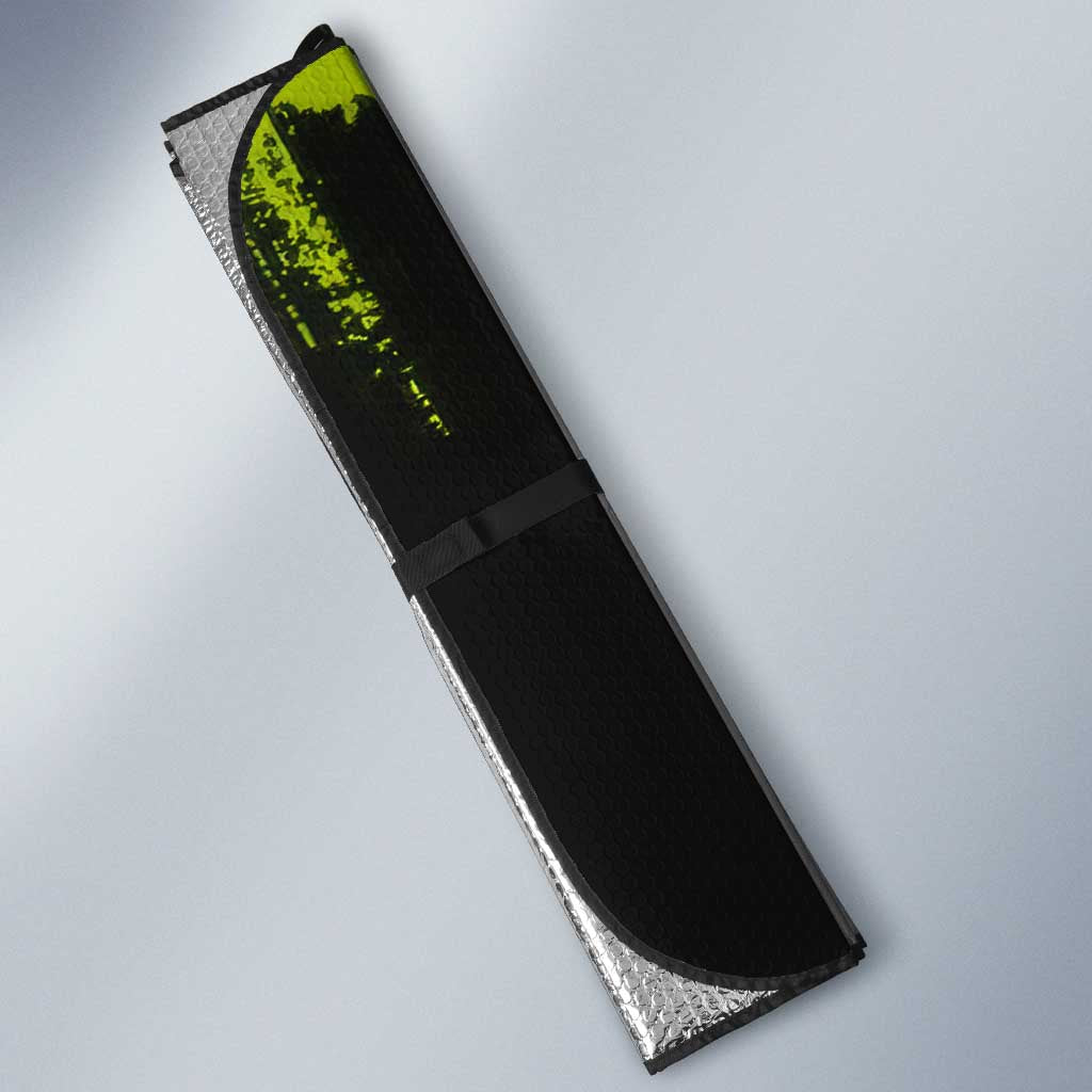 Gyomei Himejima Demon Slayer Bold Green Theme Auto Sun Shade with Prayer Pose and Intense Expression Design - The Mazicc