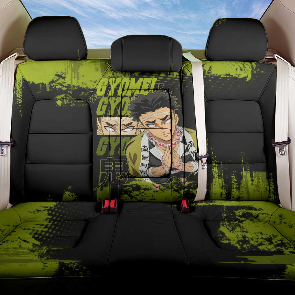 Gyomei Himejima Demon Slayer Bold Green Theme Back Car Seat Cover with Prayer Pose and Intense Expression Design - The Mazicc