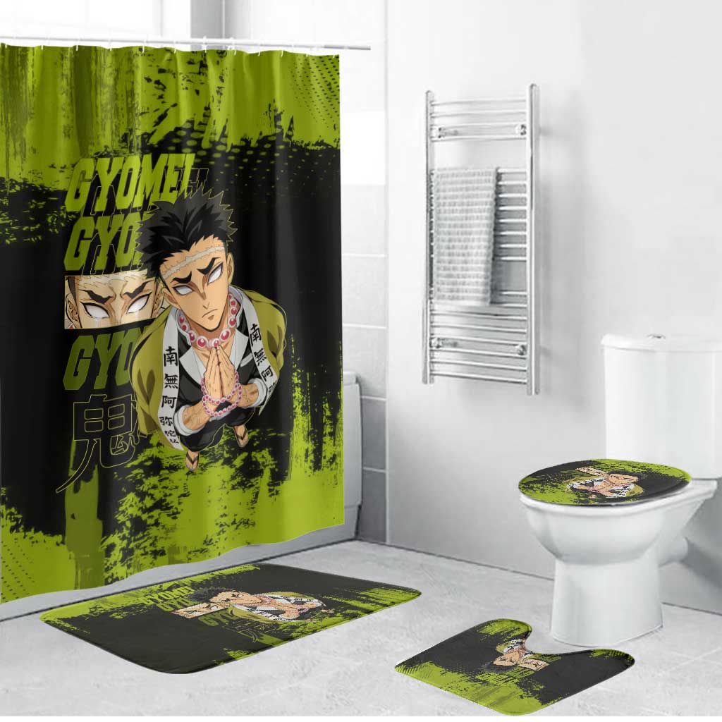 Gyomei Himejima Demon Slayer Bold Green Theme Bathroom Set with Prayer Pose and Intense Expression Design - The Mazicc