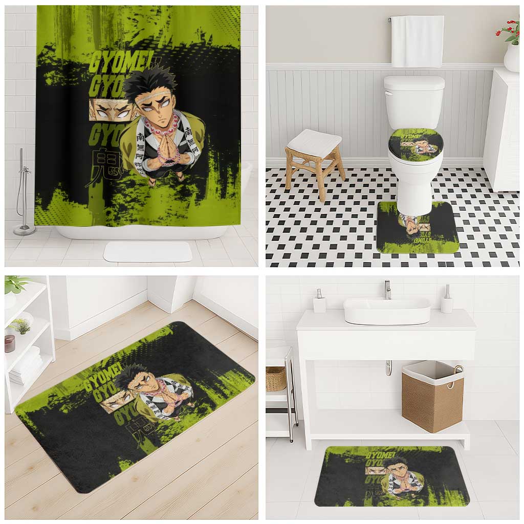 Gyomei Himejima Demon Slayer Bold Green Theme Bathroom Set with Prayer Pose and Intense Expression Design - The Mazicc
