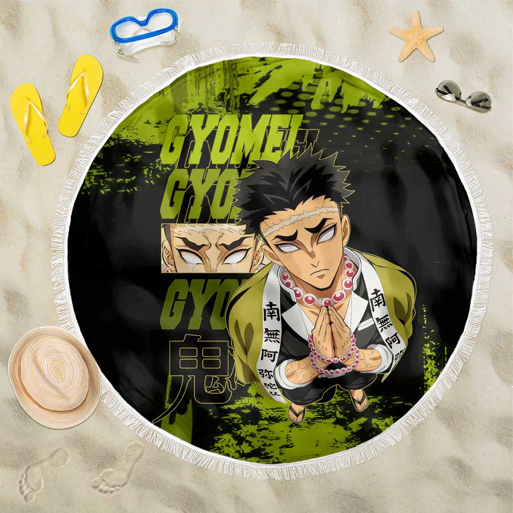 Gyomei Himejima Demon Slayer Bold Green Theme Beach Blanket with Prayer Pose and Intense Expression Design - The Mazicc