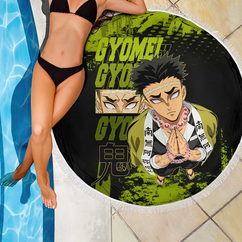 Gyomei Himejima Demon Slayer Bold Green Theme Beach Blanket with Prayer Pose and Intense Expression Design - The Mazicc