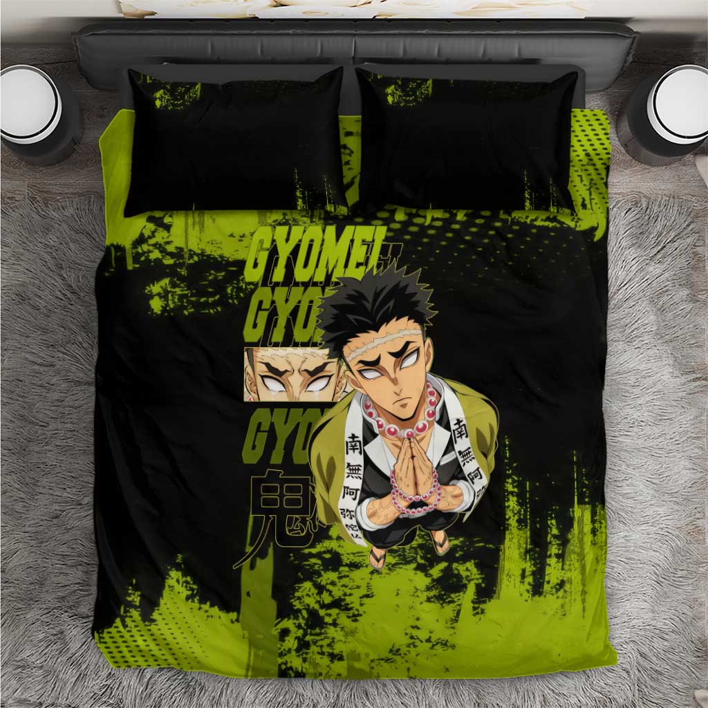 Gyomei Himejima Demon Slayer Bold Green Theme Bedding Set with Prayer Pose and Intense Expression Design - The Mazicc