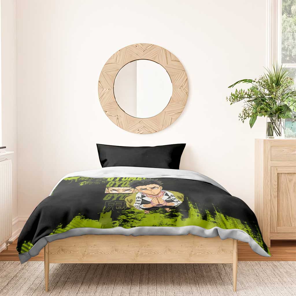 Gyomei Himejima Demon Slayer Bold Green Theme Bedding Set with Prayer Pose and Intense Expression Design - The Mazicc
