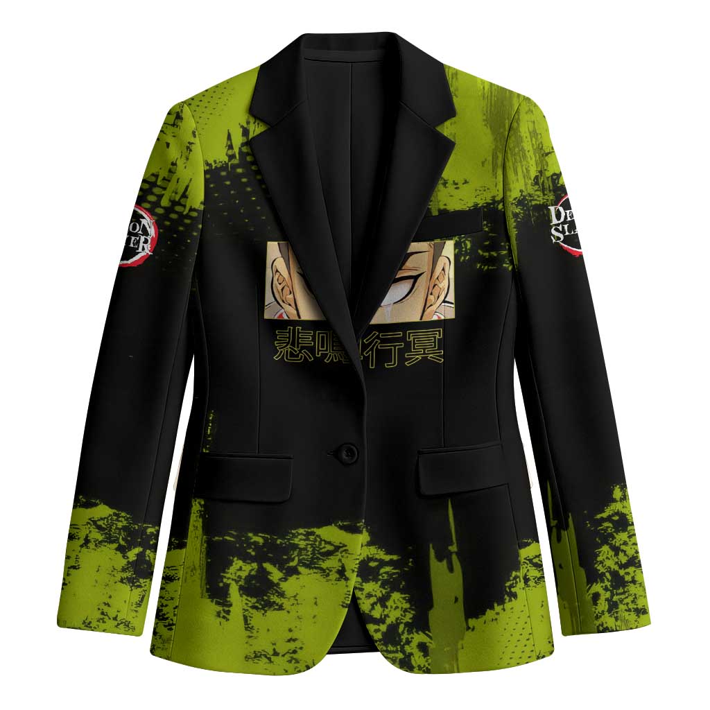 Gyomei Himejima Demon Slayer Bold Green Theme Blazer with Prayer Pose and Intense Expression Design - The Mazicc