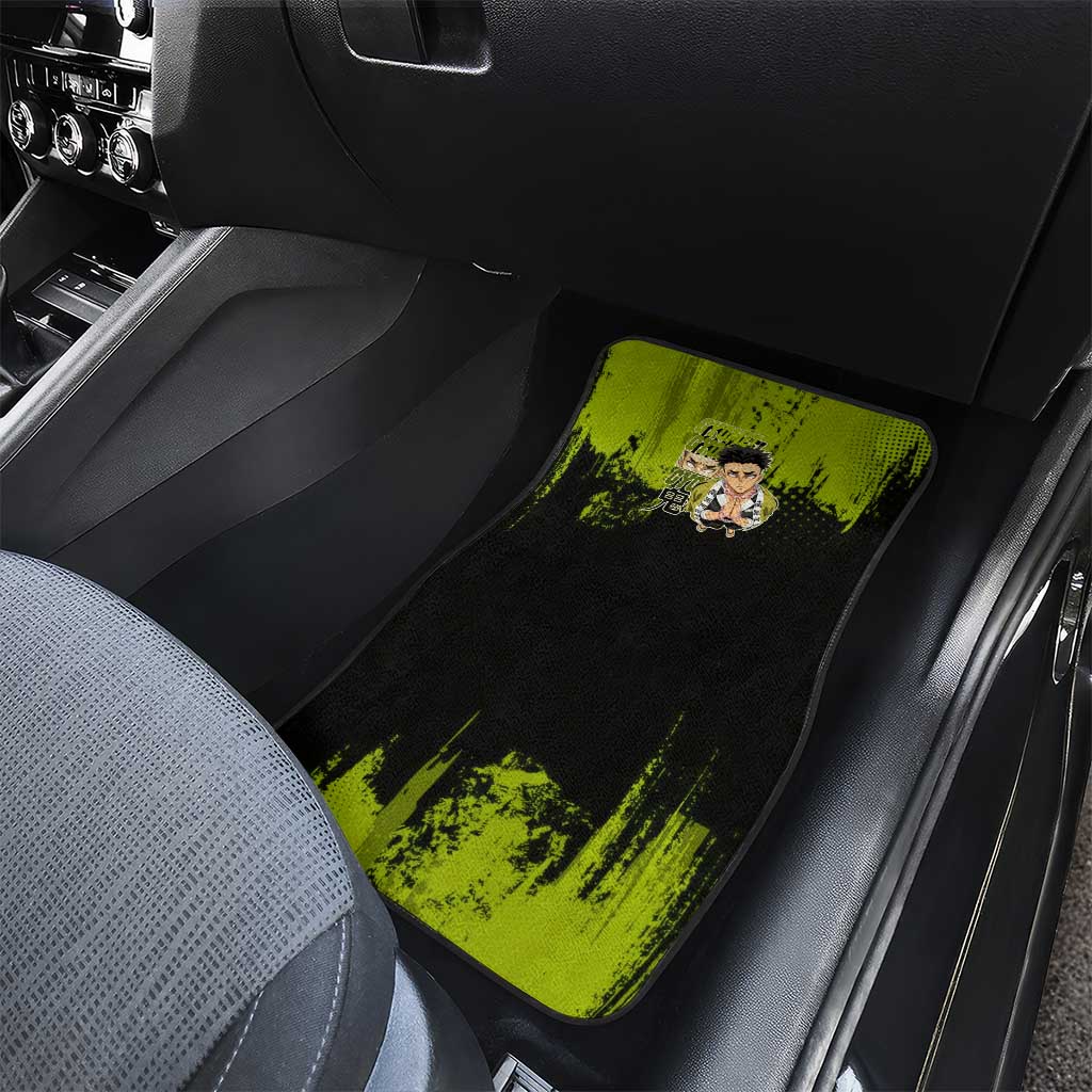 Gyomei Himejima Demon Slayer Bold Green Theme Car Mats with Prayer Pose and Intense Expression Design - The Mazicc