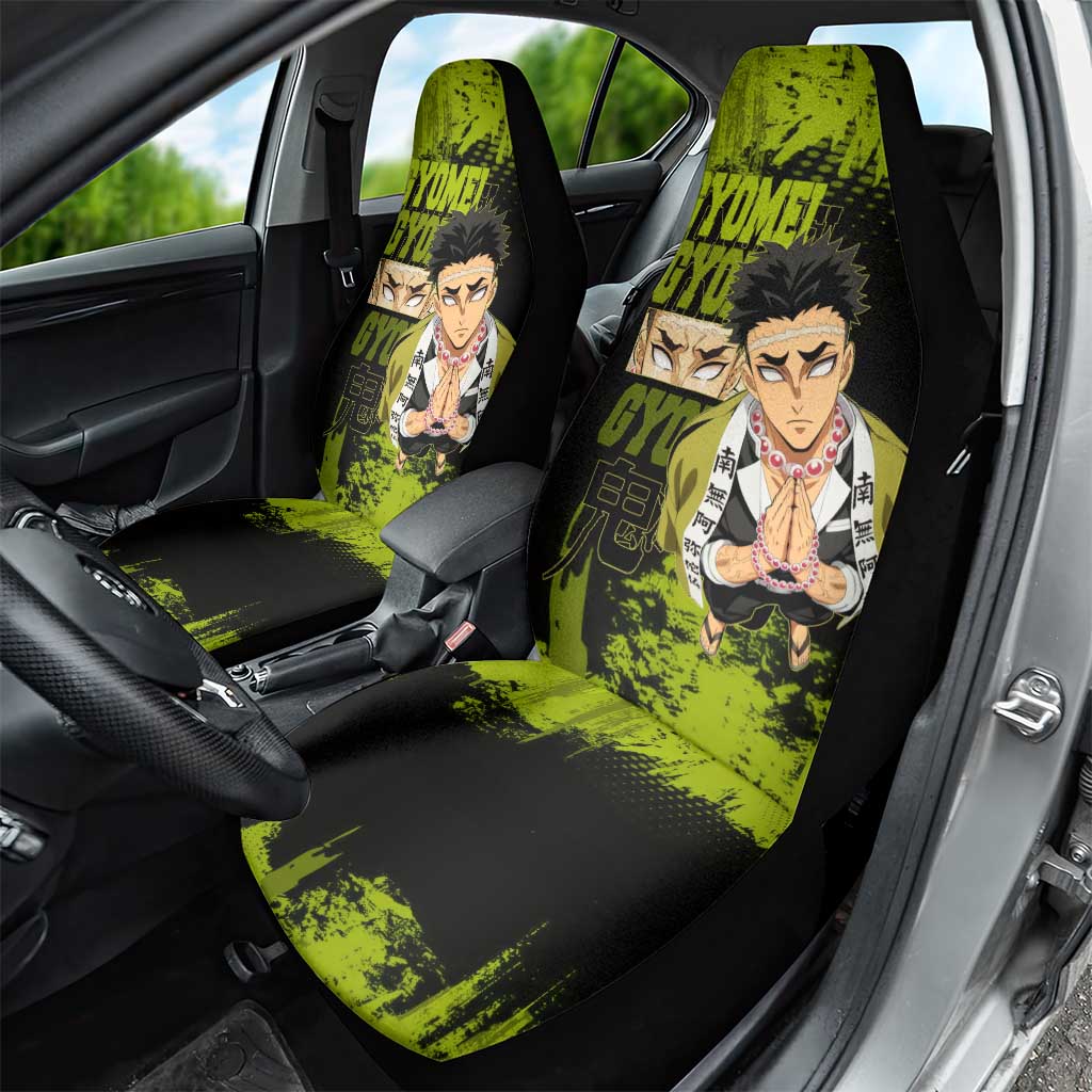 Gyomei Himejima Demon Slayer Bold Green Theme Car Seat Cover with Prayer Pose and Intense Expression Design - The Mazicc