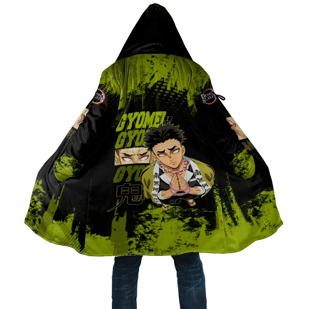 Gyomei Himejima Demon Slayer Bold Green Theme Cloak with Prayer Pose and Intense Expression Design - The Mazicc