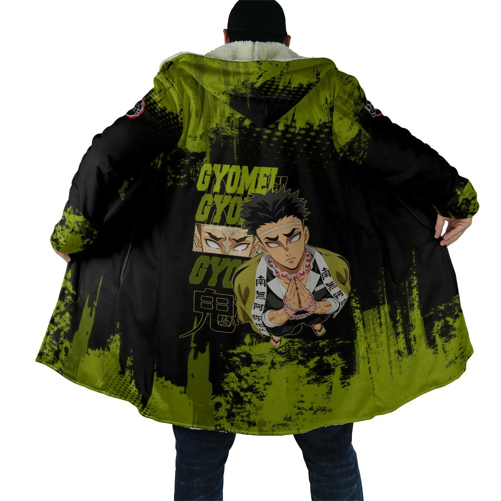 Gyomei Himejima Demon Slayer Bold Green Theme Cloak with Prayer Pose and Intense Expression Design - The Mazicc