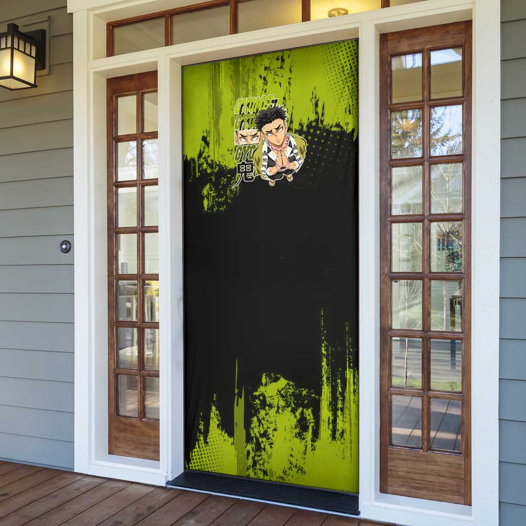 Gyomei Himejima Demon Slayer Bold Green Theme Door Cover with Prayer Pose and Intense Expression Design - The Mazicc