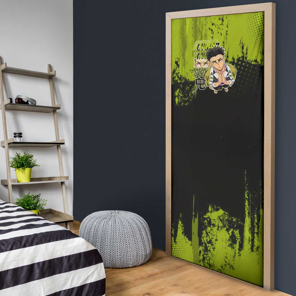 Gyomei Himejima Demon Slayer Bold Green Theme Door Cover with Prayer Pose and Intense Expression Design - The Mazicc