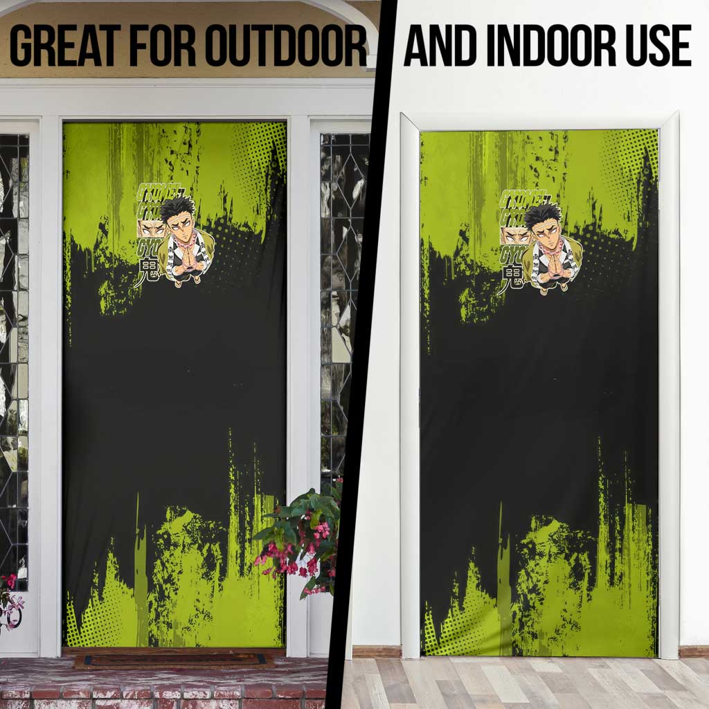 Gyomei Himejima Demon Slayer Bold Green Theme Door Cover with Prayer Pose and Intense Expression Design - The Mazicc