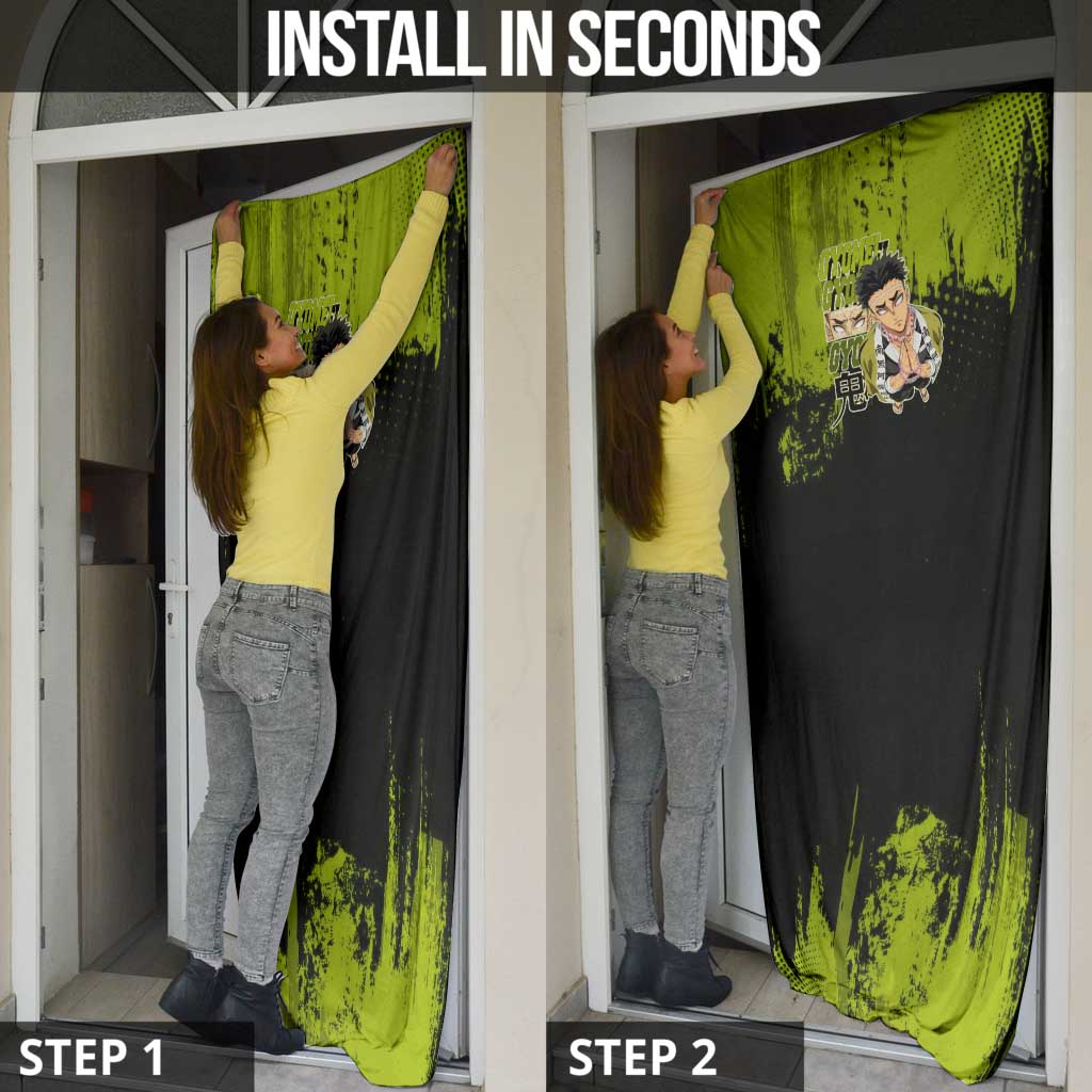 Gyomei Himejima Demon Slayer Bold Green Theme Door Cover with Prayer Pose and Intense Expression Design - The Mazicc