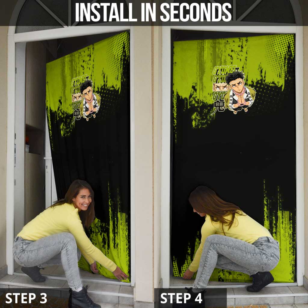 Gyomei Himejima Demon Slayer Bold Green Theme Door Cover with Prayer Pose and Intense Expression Design - The Mazicc