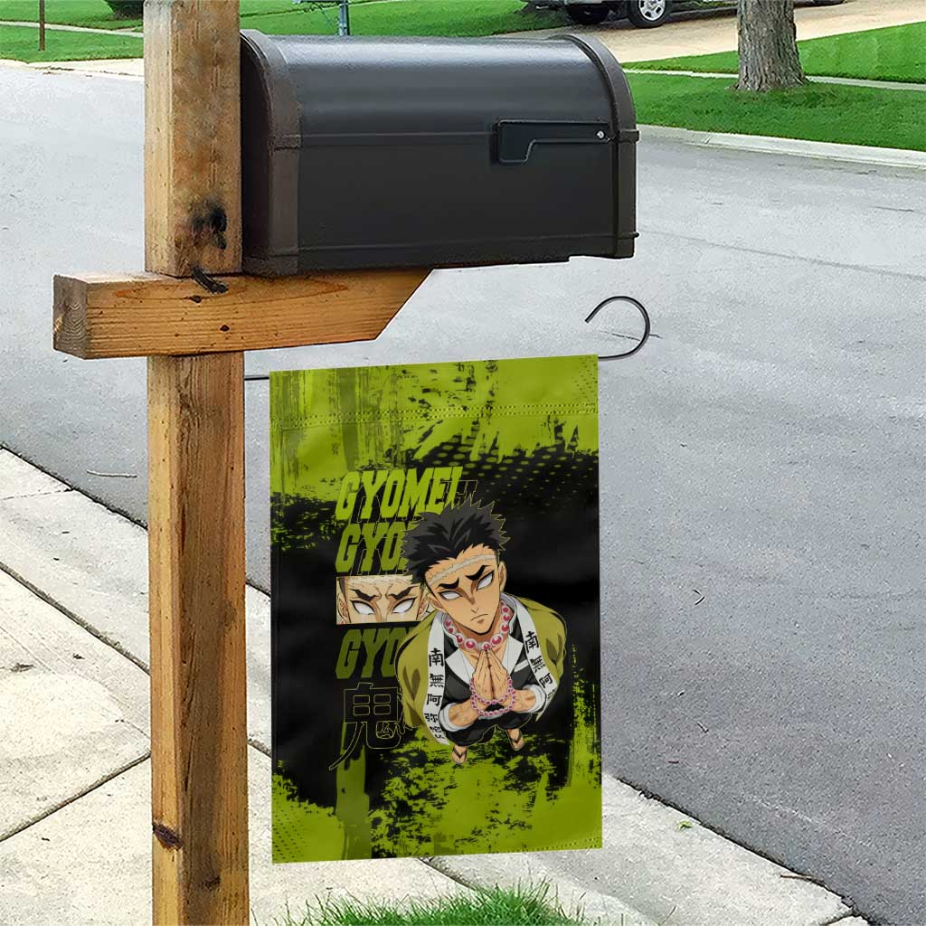 Gyomei Himejima Demon Slayer Bold Green Theme Garden Flag with Prayer Pose and Intense Expression Design - The Mazicc