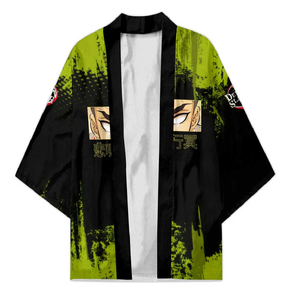 Gyomei Himejima Demon Slayer Bold Green Theme Kimono with Prayer Pose and Intense Expression Design - The Mazicc