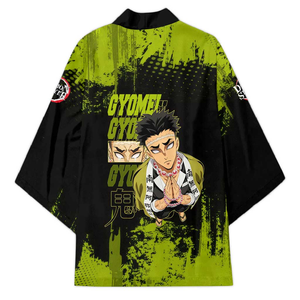 Gyomei Himejima Demon Slayer Bold Green Theme Kimono with Prayer Pose and Intense Expression Design - The Mazicc