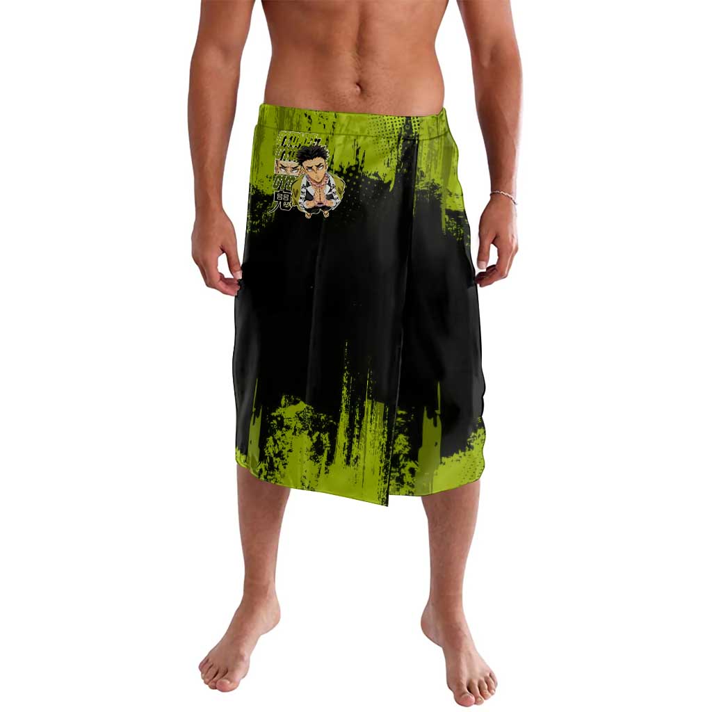 Gyomei Himejima Demon Slayer Bold Green Theme Lavalava with Prayer Pose and Intense Expression Design - The Mazicc