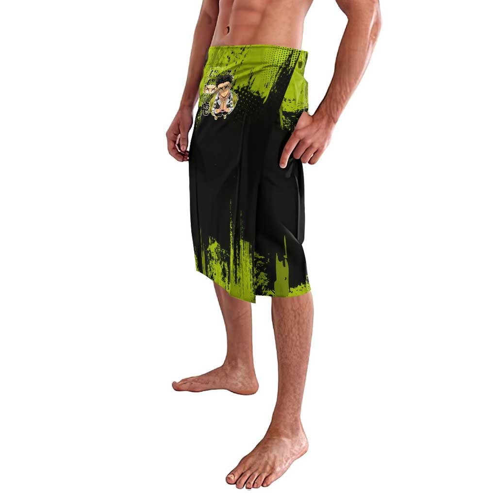 Gyomei Himejima Demon Slayer Bold Green Theme Lavalava with Prayer Pose and Intense Expression Design - The Mazicc