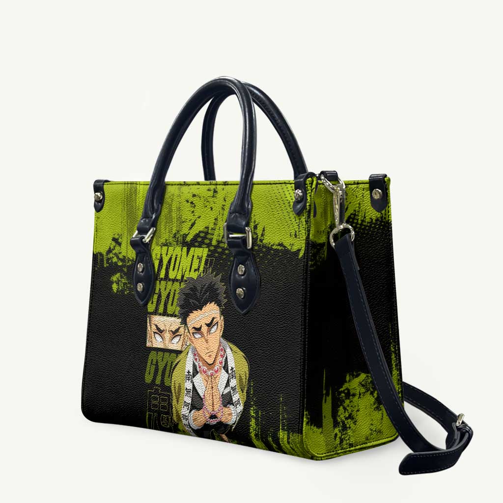 Gyomei Himejima Demon Slayer Bold Green Theme Leather Bag with Prayer Pose and Intense Expression Design - The Mazicc