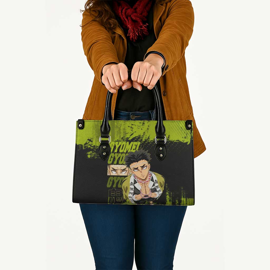 Gyomei Himejima Demon Slayer Bold Green Theme Leather Bag with Prayer Pose and Intense Expression Design - The Mazicc