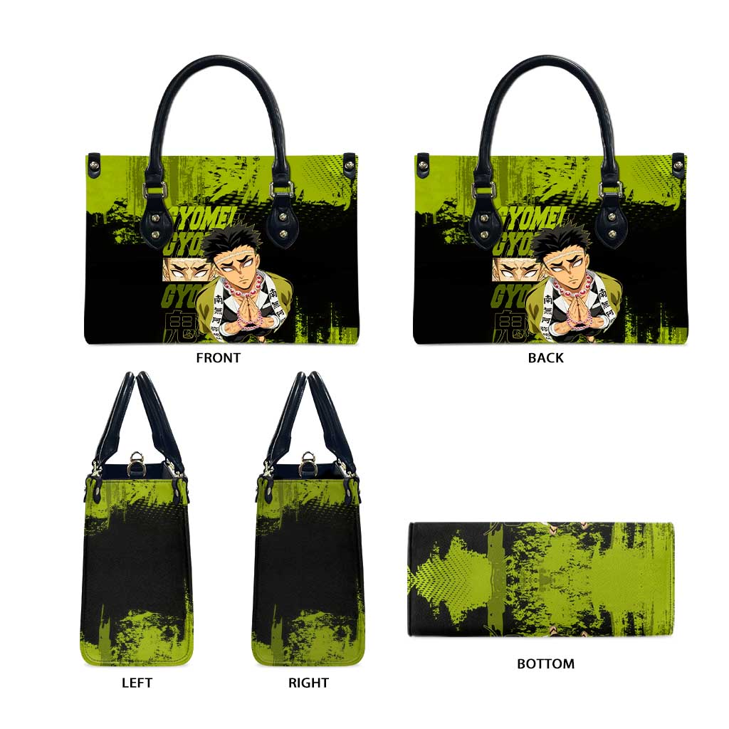 Gyomei Himejima Demon Slayer Bold Green Theme Leather Bag with Prayer Pose and Intense Expression Design - The Mazicc