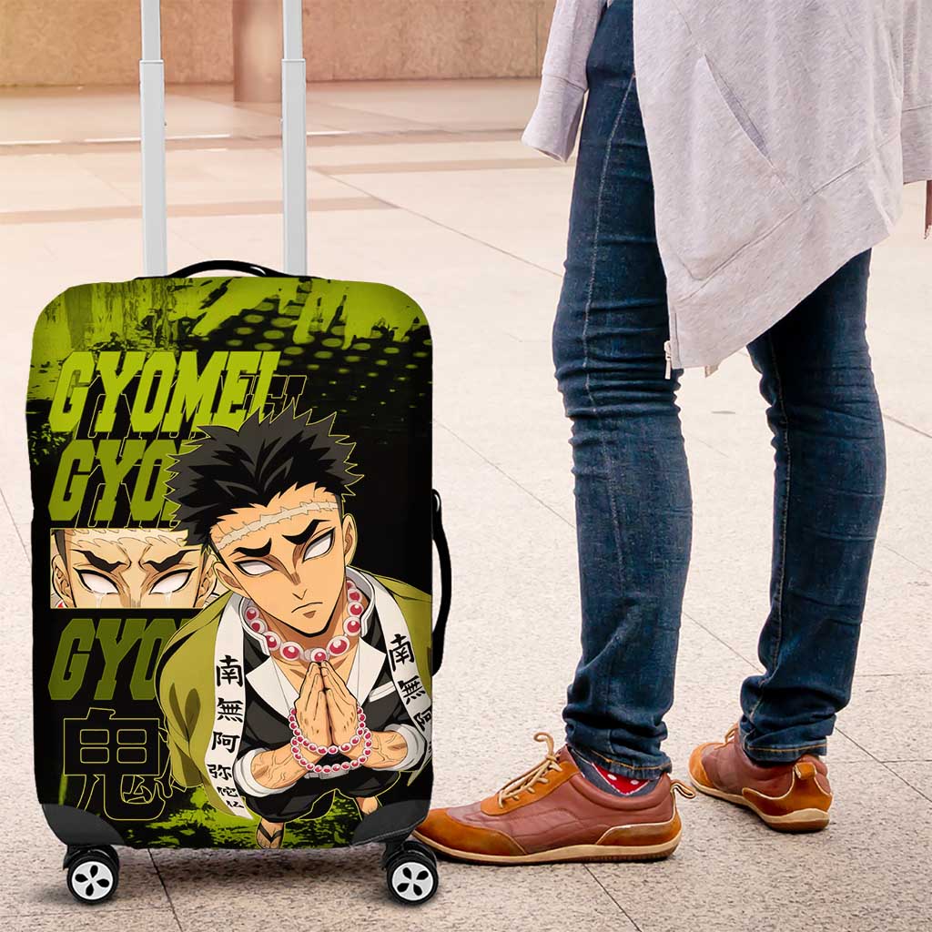 Gyomei Himejima Demon Slayer Bold Green Theme Luggage Cover with Prayer Pose and Intense Expression Design - The Mazicc