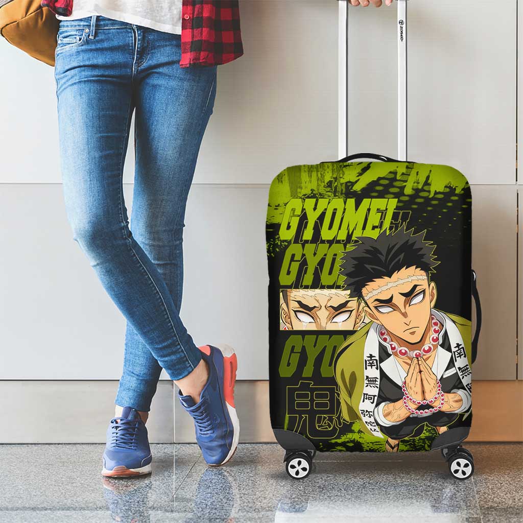 Gyomei Himejima Demon Slayer Bold Green Theme Luggage Cover with Prayer Pose and Intense Expression Design - The Mazicc