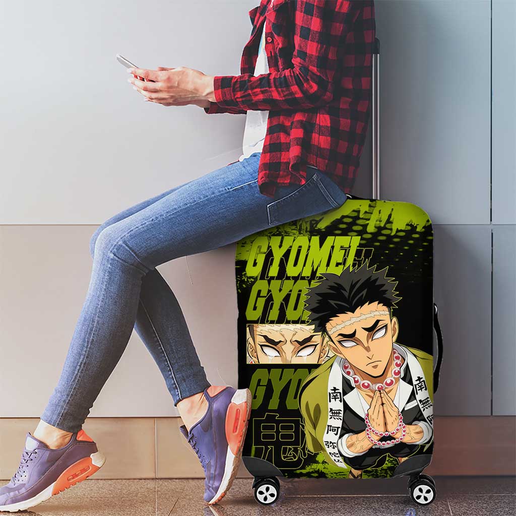 Gyomei Himejima Demon Slayer Bold Green Theme Luggage Cover with Prayer Pose and Intense Expression Design - The Mazicc