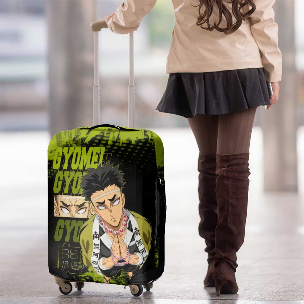 Gyomei Himejima Demon Slayer Bold Green Theme Luggage Cover with Prayer Pose and Intense Expression Design - The Mazicc