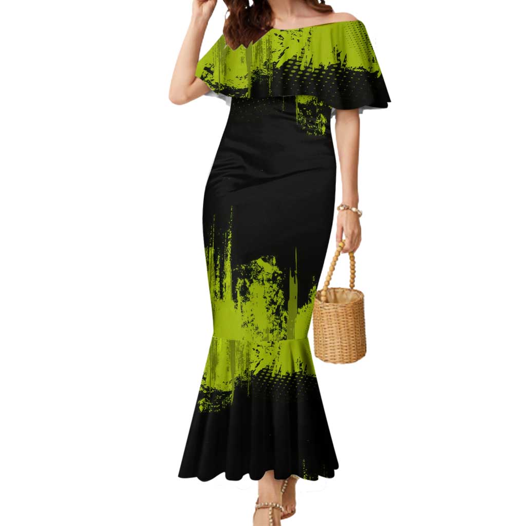 Gyomei Himejima Demon Slayer Bold Green Theme Mermaid Dress with Prayer Pose and Intense Expression Design - The Mazicc