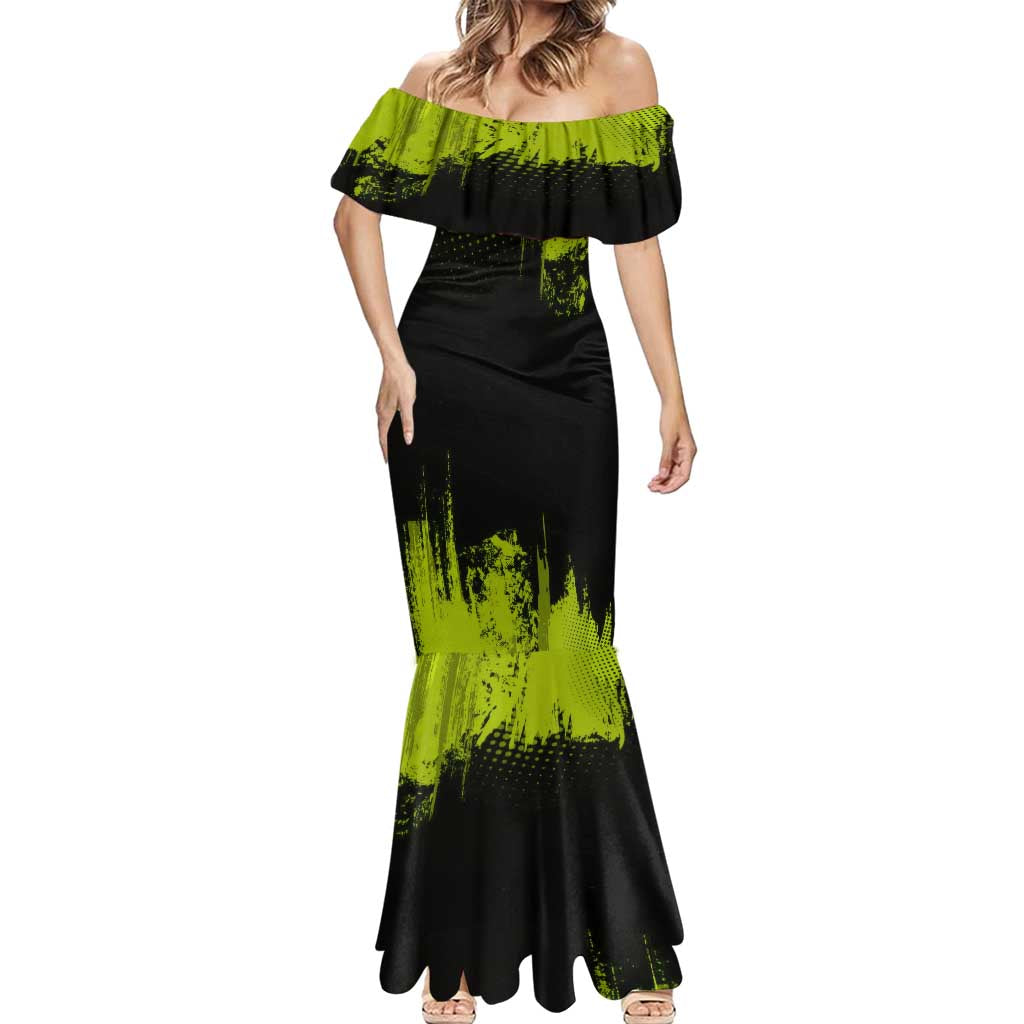 Gyomei Himejima Demon Slayer Bold Green Theme Mermaid Dress with Prayer Pose and Intense Expression Design - The Mazicc